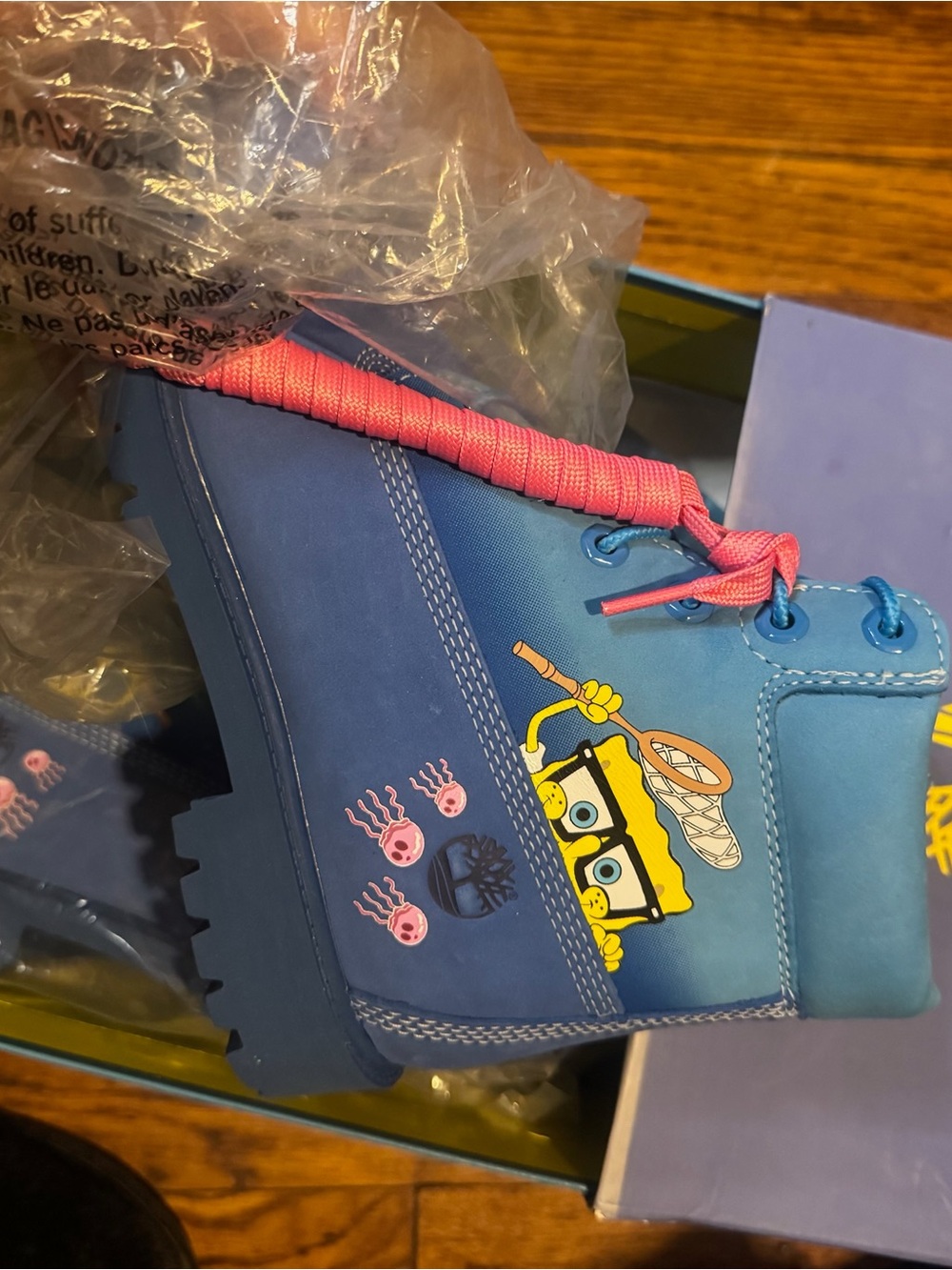Blue SpongeBob Kids Boot with Pink Laces
